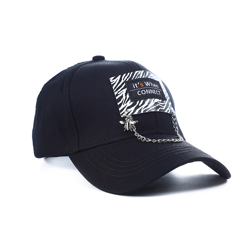 Koreaanse Bee Logo Ijzeren Ketting Baseball Cap Mode Winkelen Dames Snapback Cap Unisex En Betaalbare Hoed Vrouwen Hoed: Black