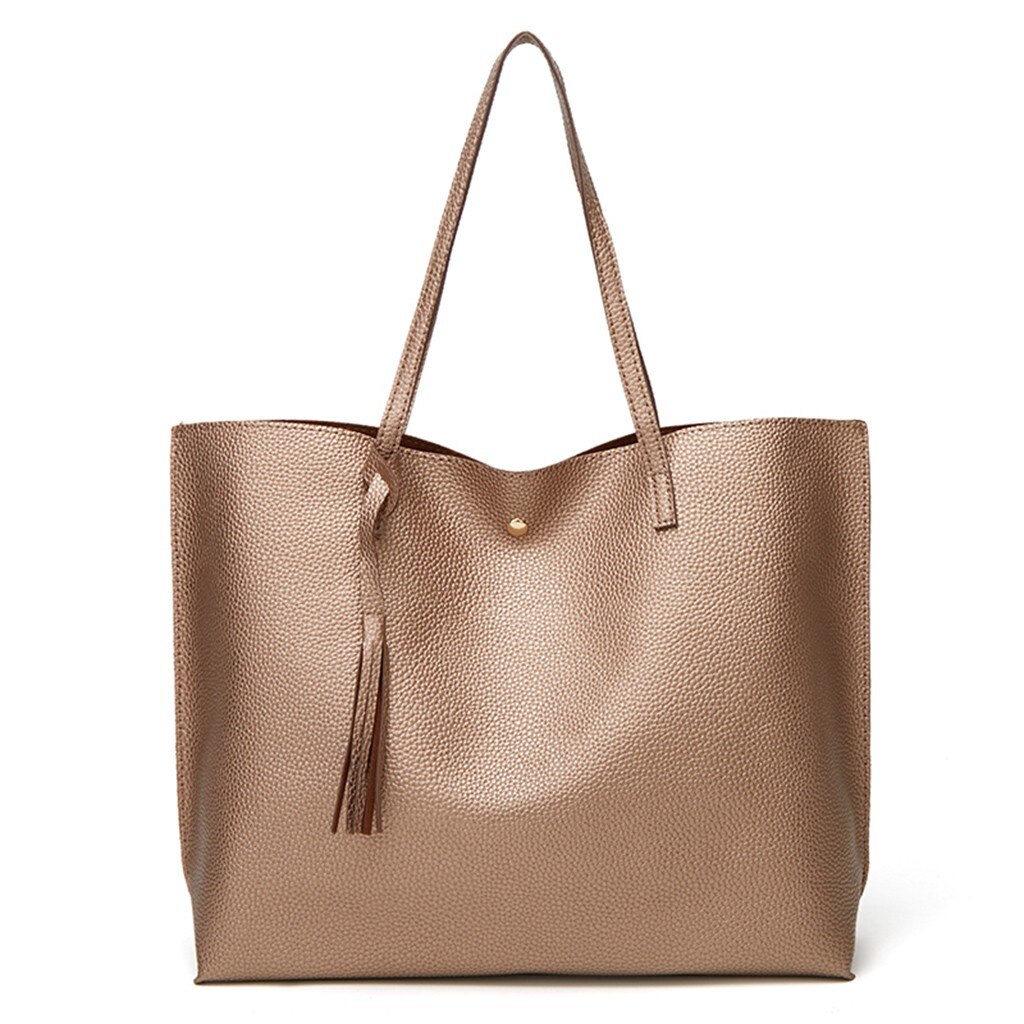Vrouwen Tote Fringe Effen Kleur Zachte Lederen Grote Capaciteit Goud Winkelen Pakket Schouder Hand tas Handtas Tassen сумка женская