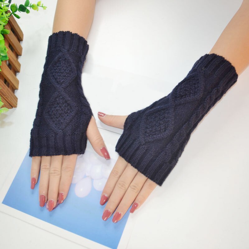 Uld vante strikkede fingerløse handsker vinter kvinder varme korte handsker gants kvinder arm hæklet strik håndvarmer gants femme: 7