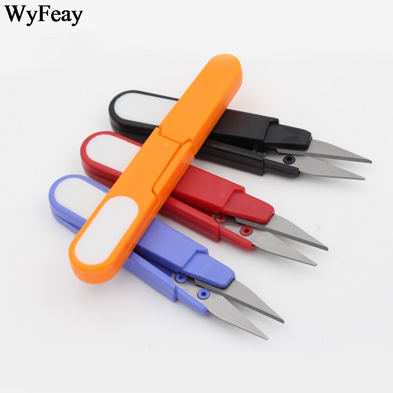 4Pcs Plastic Handle Safety Wear Cover Sewing Scissors Thread Cutter Cross-stitch U Shape Embroidery Scissors Tools for Sewing