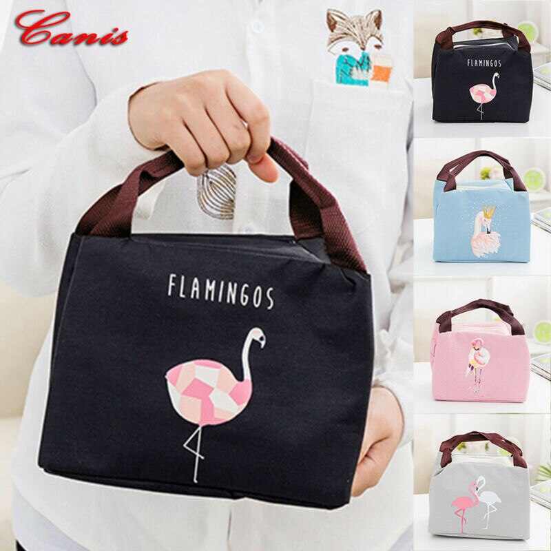 Draagbare Oxford Doek Lunch Tas Flamingo Print Thermische Geïsoleerde Lunch Box Voor Vrouwen Kinderen Tote Unisex Waterdichte Picknick Tassen