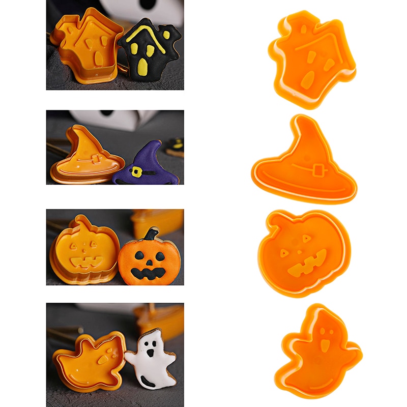 4pz Zucca di Halloween A Tema Del Fantasma di Plastica Del Biscotto della Taglierina Del Tuffatore di Sugarcraft Del Fondente di Cioccolato Della Muffa Della Torta Che Decora Gli Attrezzi: Default Title