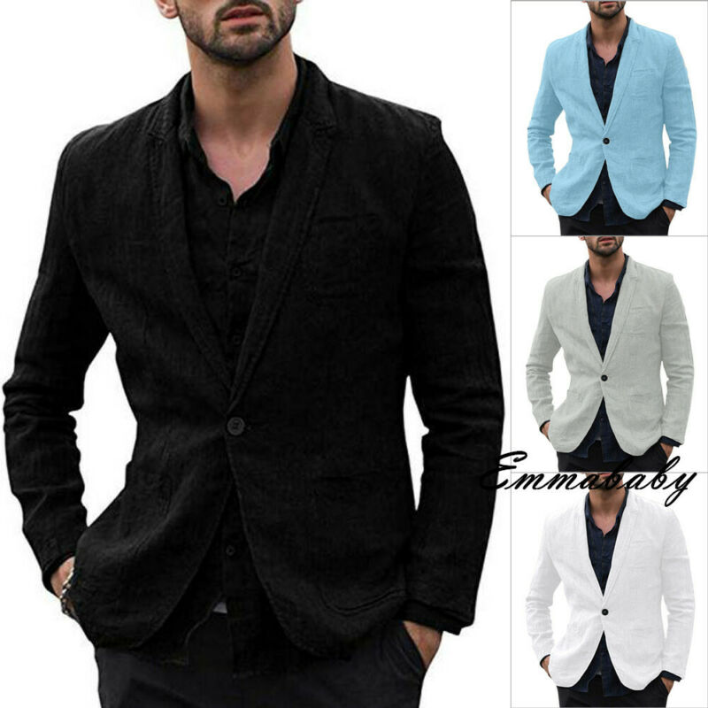 algodón Lino solo breasted verano Lino traje de hombre Slim Fit Peaked solapa novio comodidad negocios Blazer