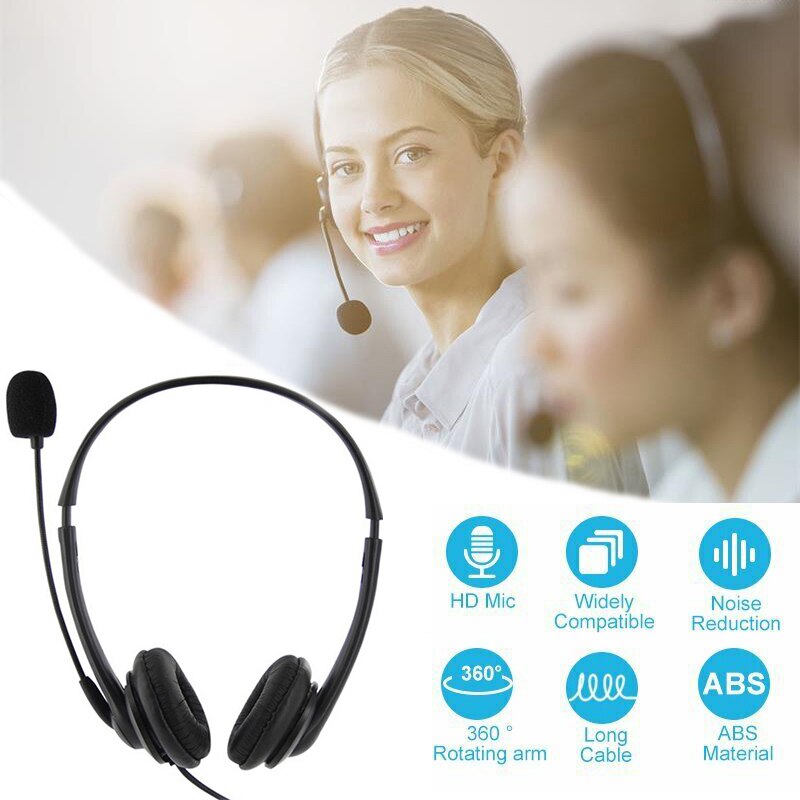 1pcs Wired Headset Microphone Call Center Headset HD Call Handfree Office Headphones Adjustable Retractabl For Call Center