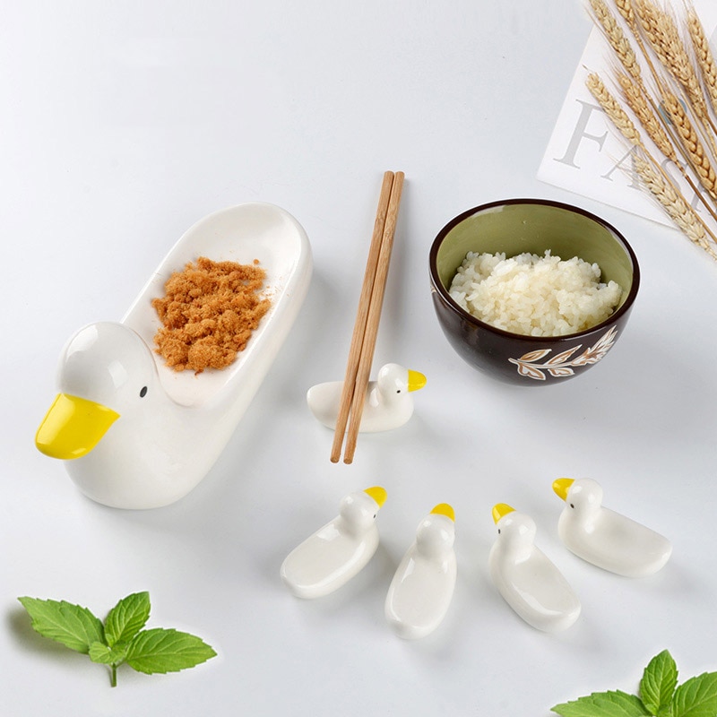 1 Uds. Soporte para palillos chinos de cerámica con patito bonito