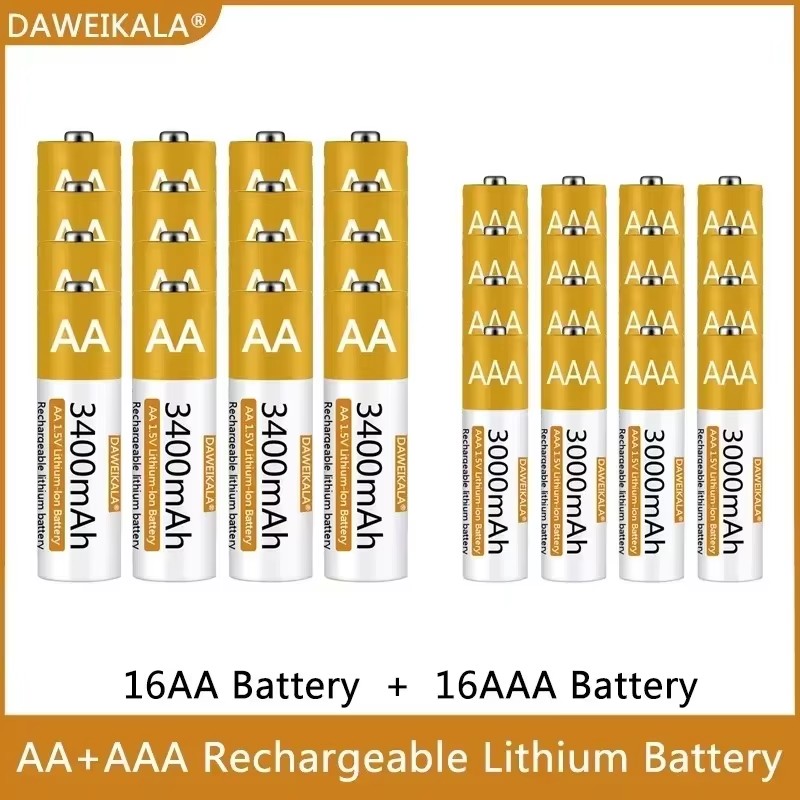 1.5v stk. aa/aaa genopladelige lithium-batterier. -100%  stk. originale polymer-li-ion-batterier med usb-oplader. hurtigopladning, lang levetid til legetøj/genbrug.
