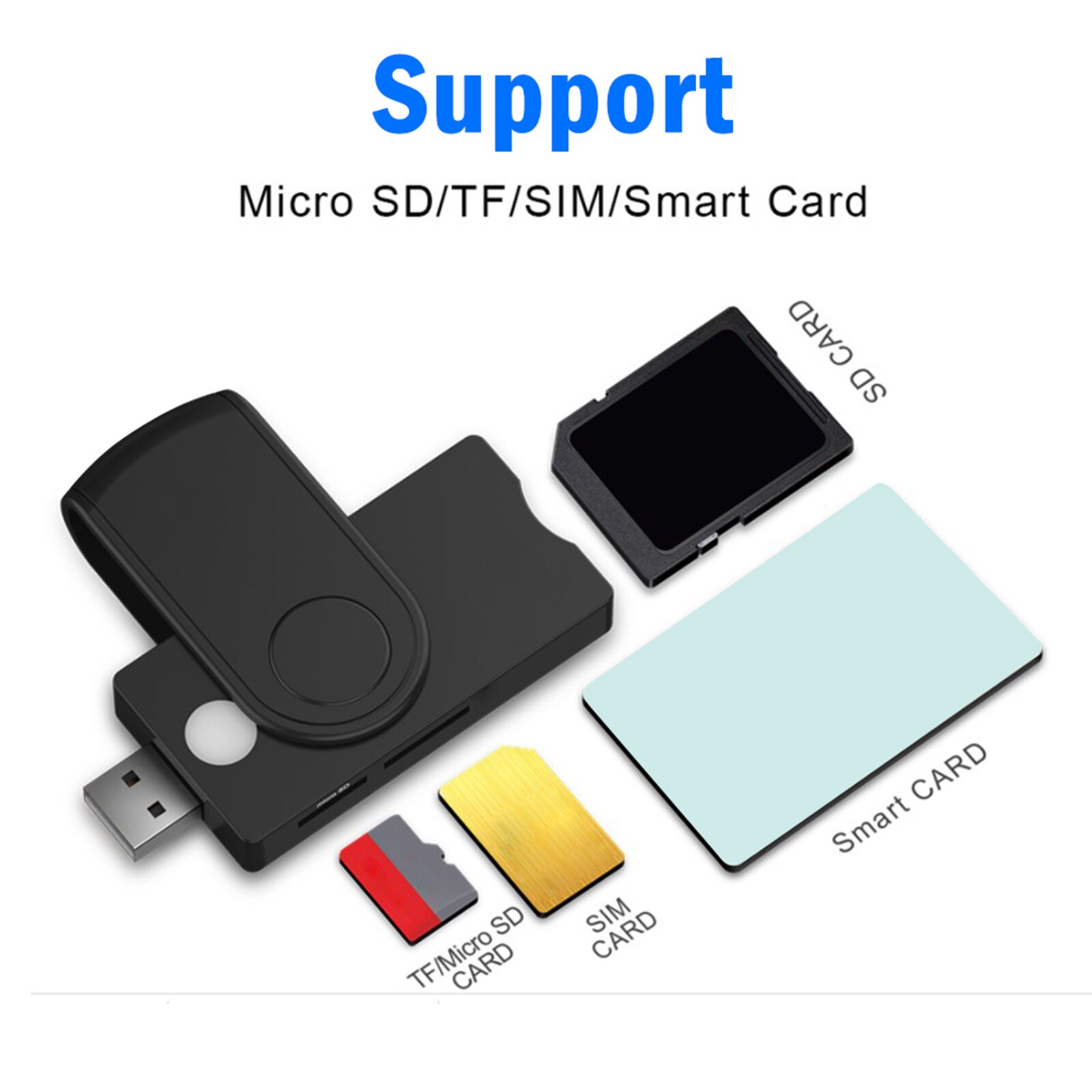 Smart Card Reader, Usb 2.0 Dod Gemeenschappelijke Toegang Card Adapter Sim Credit Card Reader Writer, compatibel Met Windows / Linux