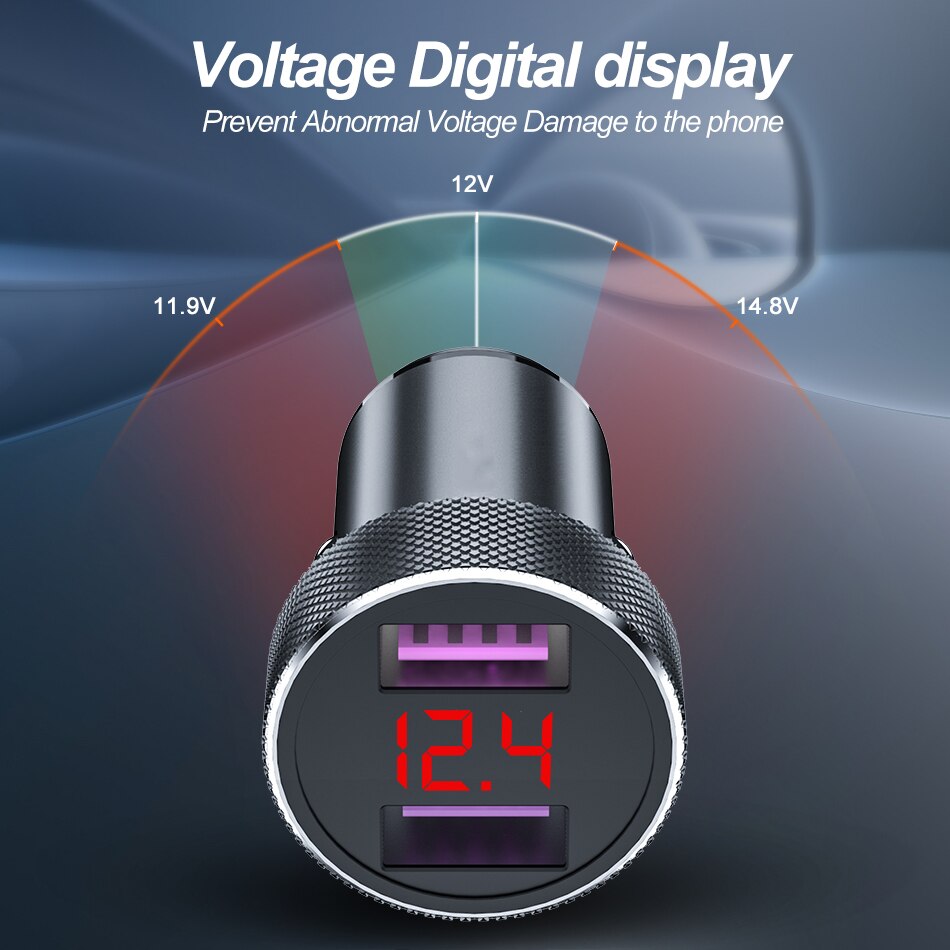 36w carga rápida 3.0 duplo qc 3.0 metal carregador de telefone do carro display digital led para iphone xiaomi samsung huawei usb carregamento rápido