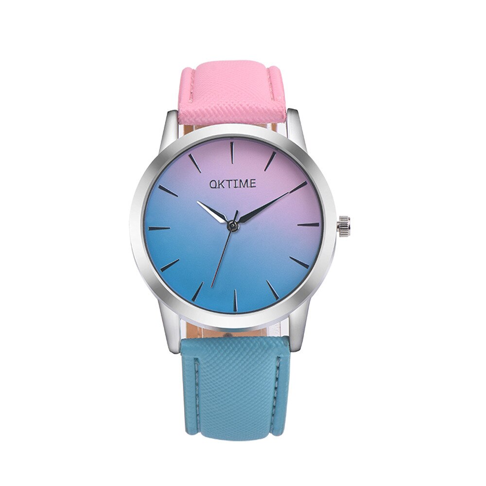 Femmes montre dégradé couleur coloré rétro arc-en-ciel Bracelet en cuir analogique alliage Quartz montre-Bracelet Bracelet montre YE1