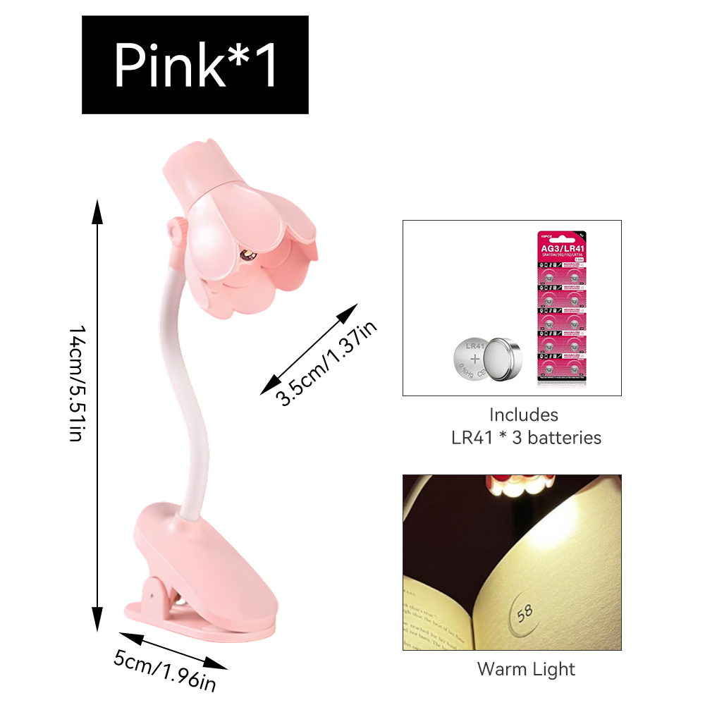1pc justerbare klokkeformede led-boklamper med klips, dekorativ bordlampe for skrivebord, øyebeskyttelse for boklesing: Rosa