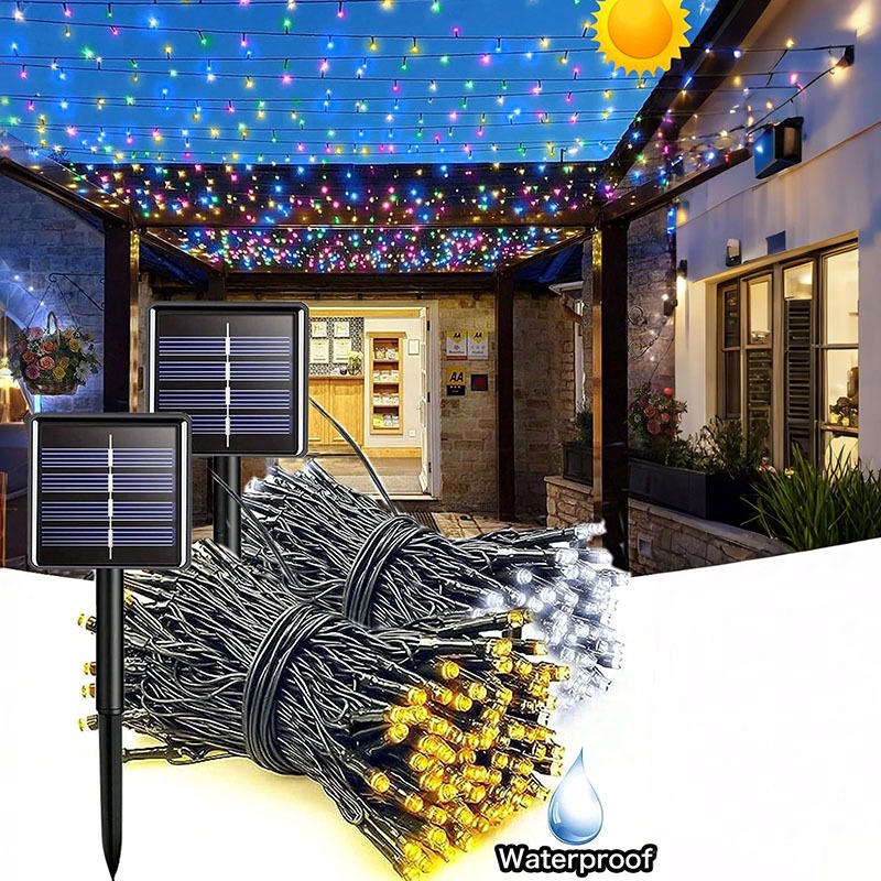 Luces solares Tiras impermeables para exteriores 8 modos de iluminación Adecuado para árboles al aire libre Patios Jardines Terrazas Balcones