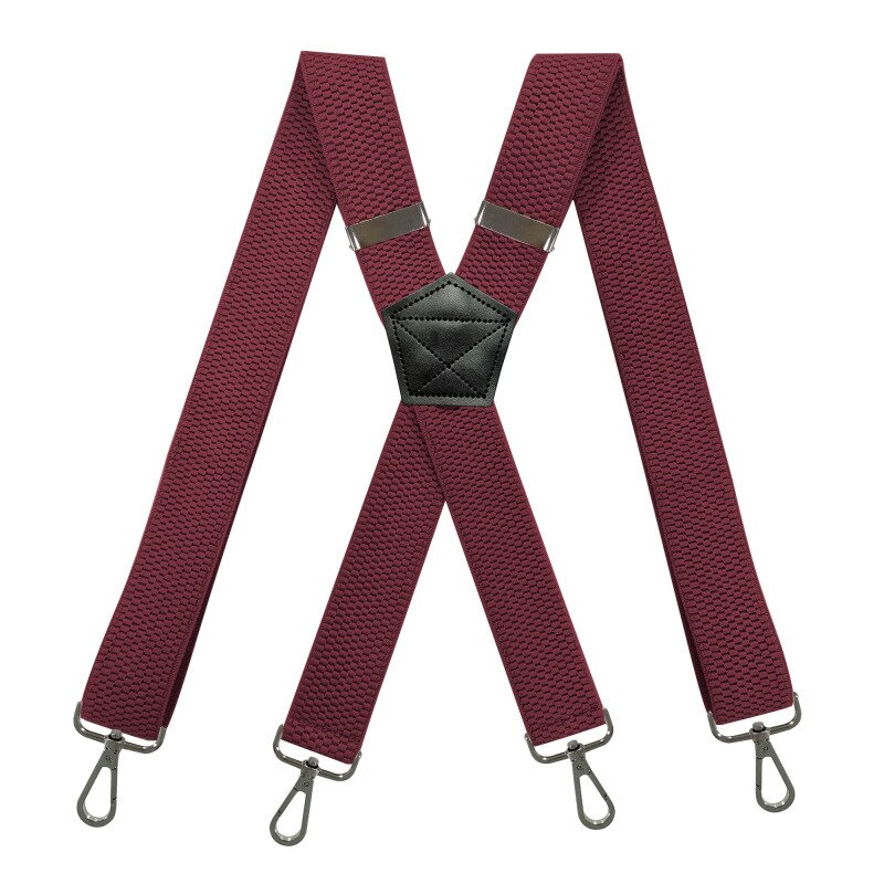 Heren Bretels 3.8Cm Breed X-Vorm Met 4 Swivel Snap Haken Verstelbare Elastische Biker Snowboard Broek Bretels zware Werk: Wine red