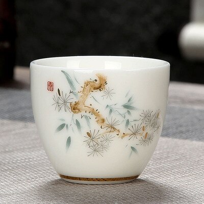 Hand Make Ceramic Tea Tureen White Porcelain Gaiwan Pine Cypress Tea Bowl Cup with Lid Cover Saucer Kit Teacup: A