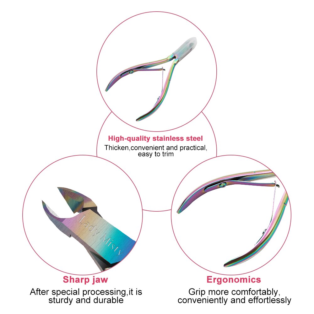 Ladymisty Nail Cuticle Cutter Rainbow Dead Skin Scissor Trimmer Remover Clipper Nipper Plier Manicure Nail Art Grooming Tool