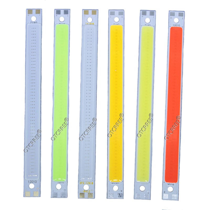 Led cob strip 120*10mm lampen 9v 12v dc 10w warm wit blauw rood groen flip chips voor doe-het-zelf autoverlichting cob led buizen