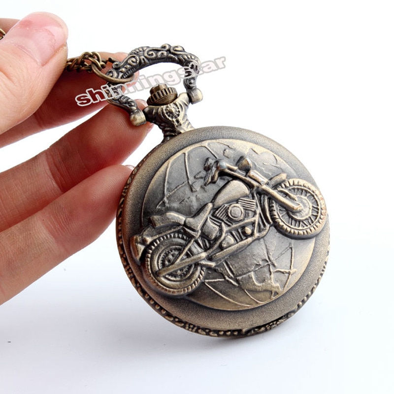 Cool motorcykel steampunk vintage fickur kvarts hänge klocka halsband med kedja för män kvinnor motor estacionario