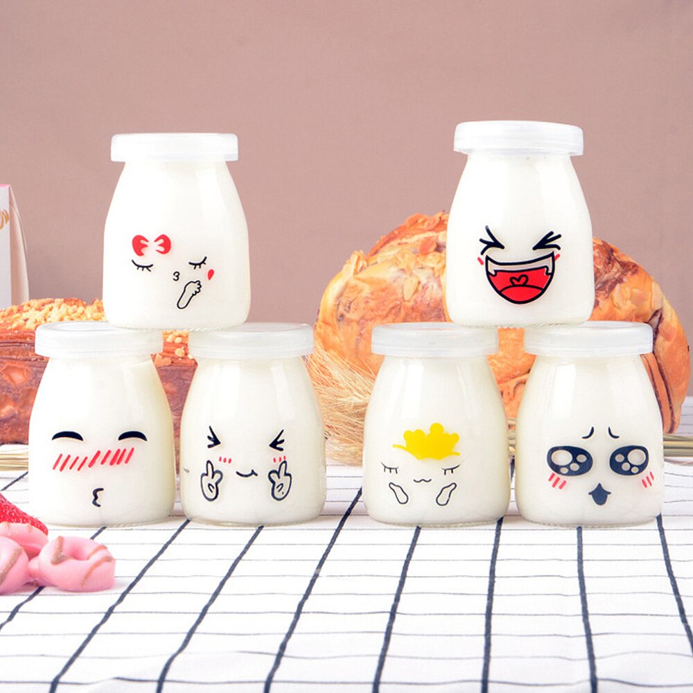 6 pièces 150ml visage Expression boudin bouteilles visage résistant à la chaleur verre gelée yaourt pot conteneurs (modèle aléatoire)