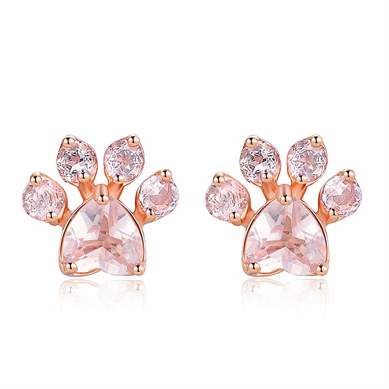 SIPENGJEL Cute Pink Zircon Cat Paw Earrings Trend Bear And Dog Paw Pink Claw Stud Earrings For Women Jewelry