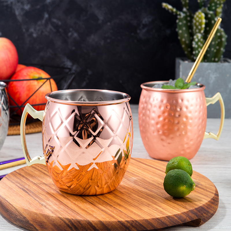 Tasse Mule de 550ml 18 onces moscou | Tasse en acier inoxydable martelée, plaqué cuivre, tasse de bière, tasse de café Bar, verres, directe