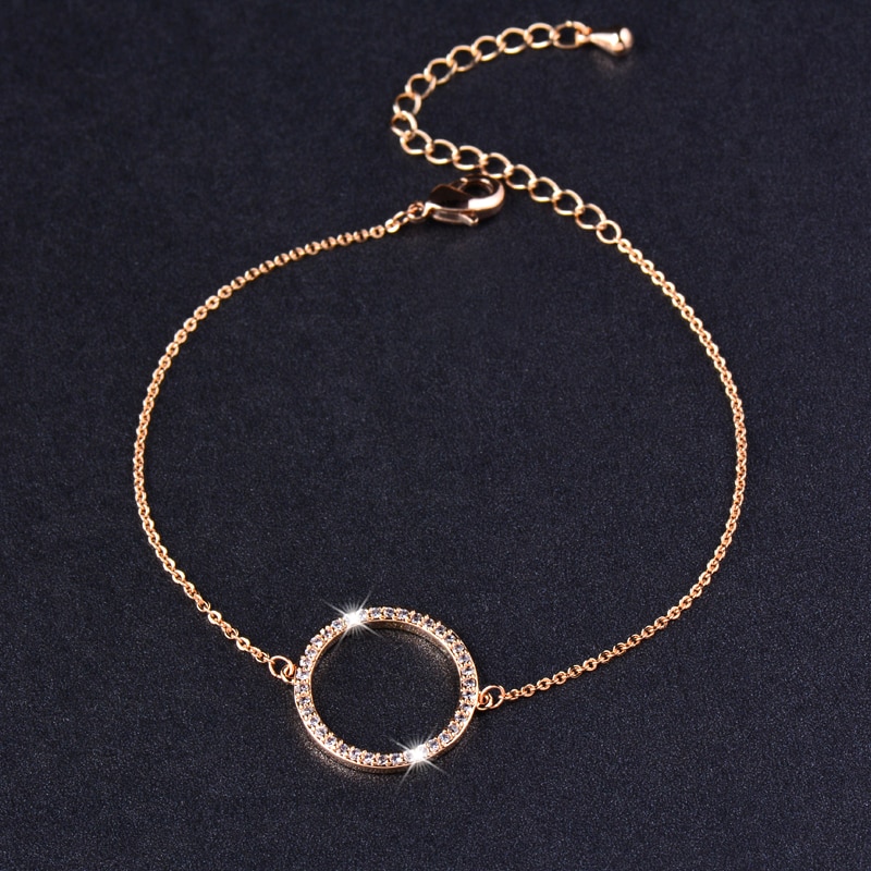 SINLEERY-pulsera de cadena de eslabones para mujer, brazalete redondo circular de cristal, pavé diminuto, Color rosa, oro y plata, SL082 SSB