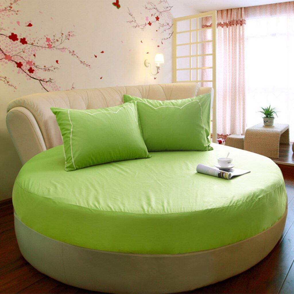 100% Cotton Solid Round Fitted Sheet Romantic Solid Color Round Bed Sheet Bedding Set Mattress Cover Topper 220cm Themed Hotel: Apple Green 220x25c
