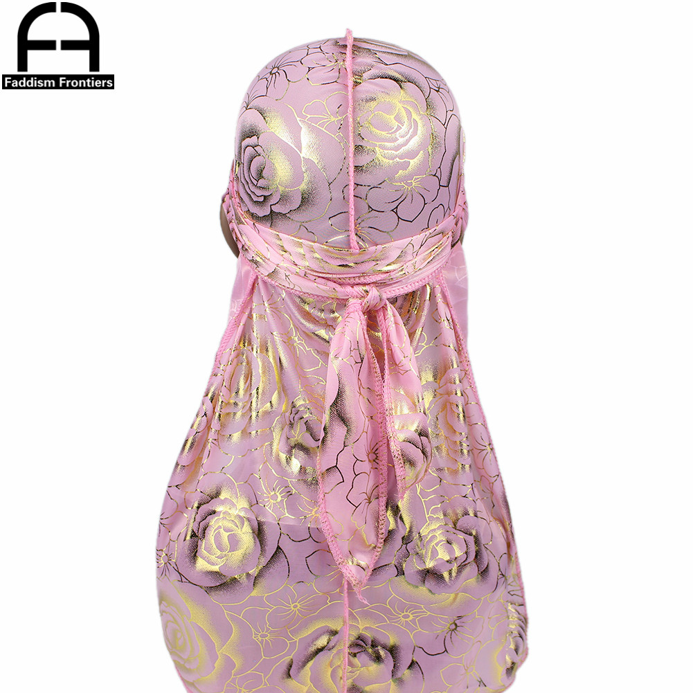 Turbante con estampado personalizado para hombre, Bandanas con estampado de rosas, correas largas de seda, accesorios para el cabello: Rosa