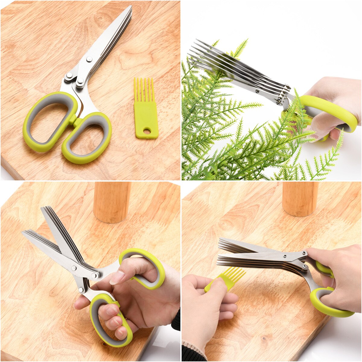 5-Blades Super Sharp Stainless Steel Kitchen Knife Useful Shredded Scissors Kitchen Herb Scissors TOB