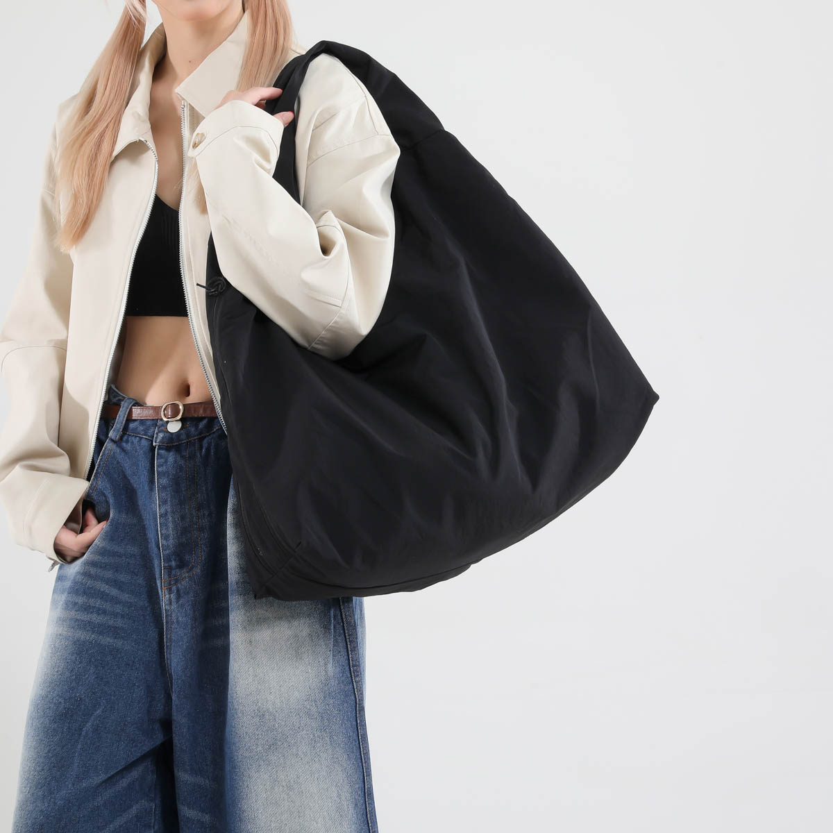 Bolso de compras grande de tela suave de color sólido, bolso de gran capacidad para viajes diarios, bolso grande de hombro