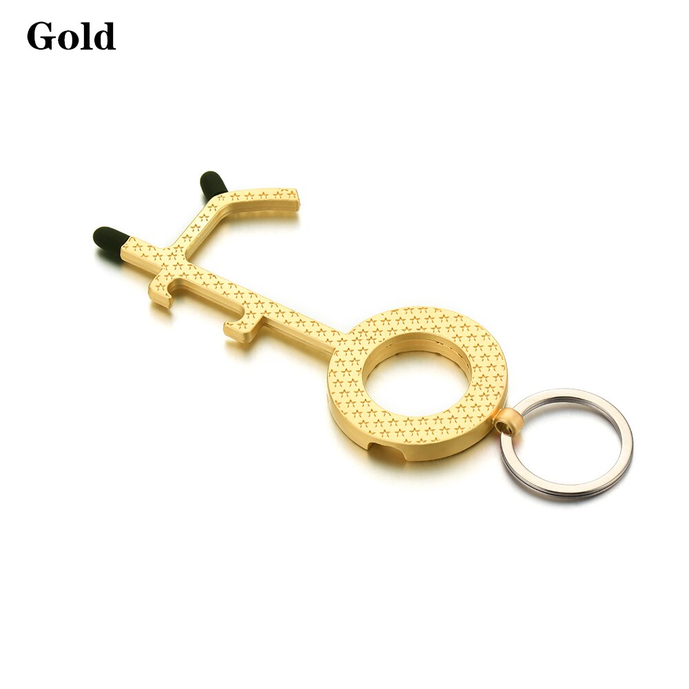 1PC wielofunkcyjny metalowy bezdotykowy mechanizm otwierania drzwi EDC bez dotykania winda mechanizm otwierania drzwi uchwyt breloczek przycisk akcesoria: złoto