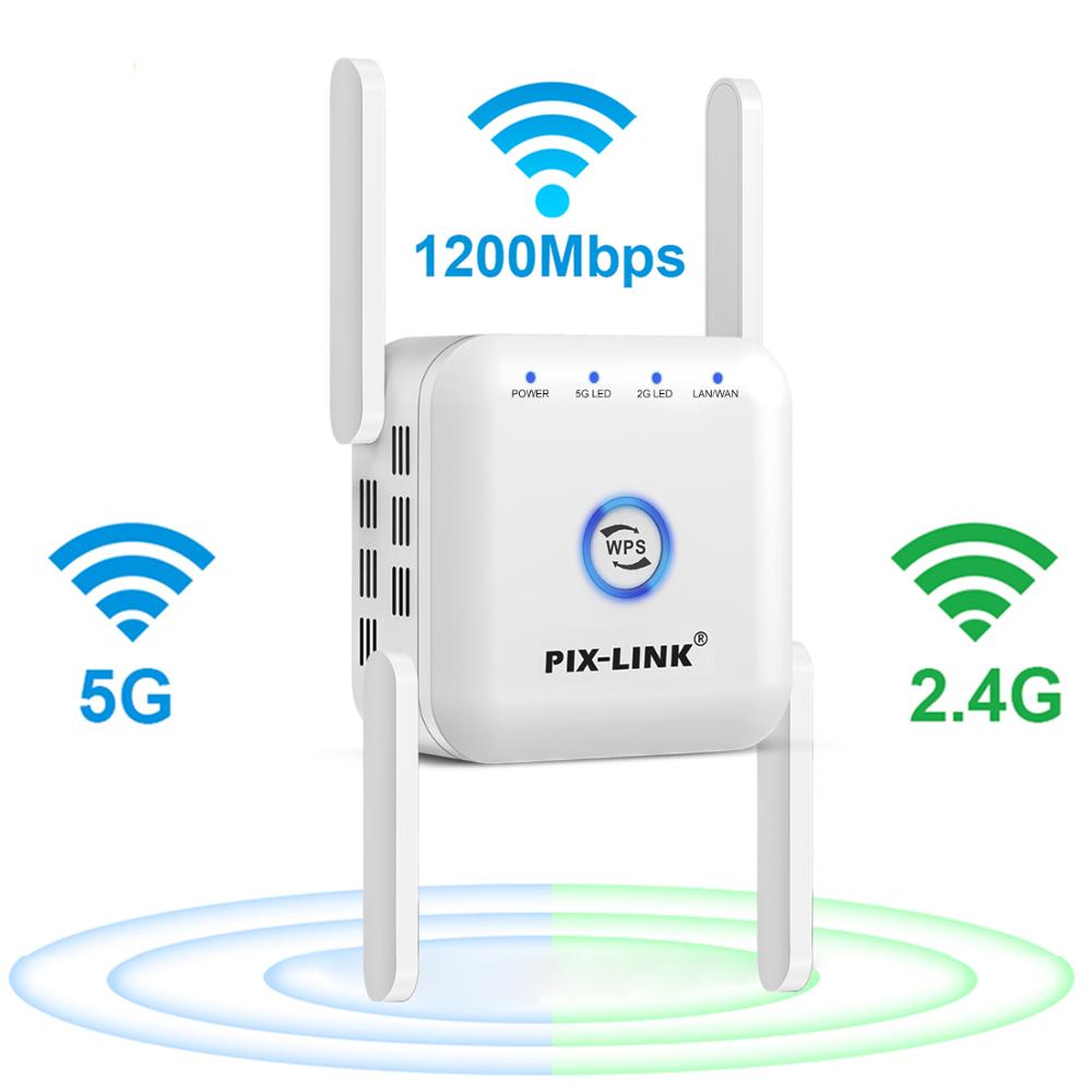 Ripetitore WiFi 5G segnale amplificatore WiFi Wireless 5Ghz Wi Fi punto di accesso Extender a lungo raggio 1200Mbps Booster Home Wi-Fi Internet: US Plug / 2.4G 5G 1200M white