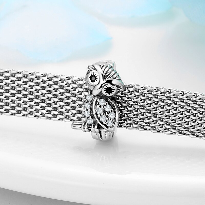 Sød ugle 925 sterlingsølv perler til smykker, der passer til originalt reflekterende clip charm armbånd