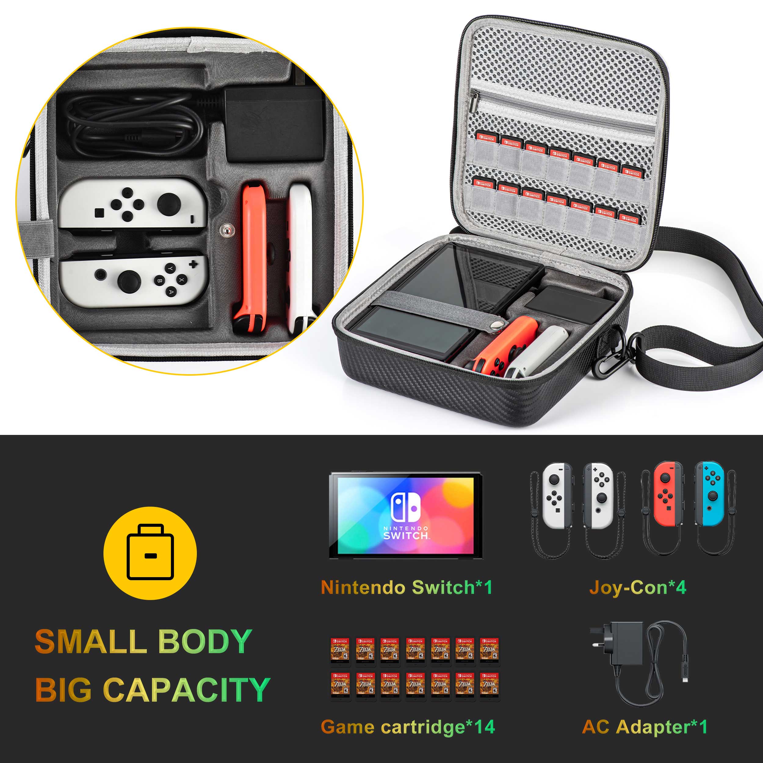 Carrying Case Bag for Nintendo Switch Travel Waterproof PU Bags Soft Lining Case for Nintendo Switch OLED Model Storage Bag