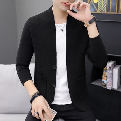 Zongke solid cardigan herr kläder stickad tröja herr kläder tröjor herr cardigan 2022 spring m -2xl: Svart / Kinesisk storlek l