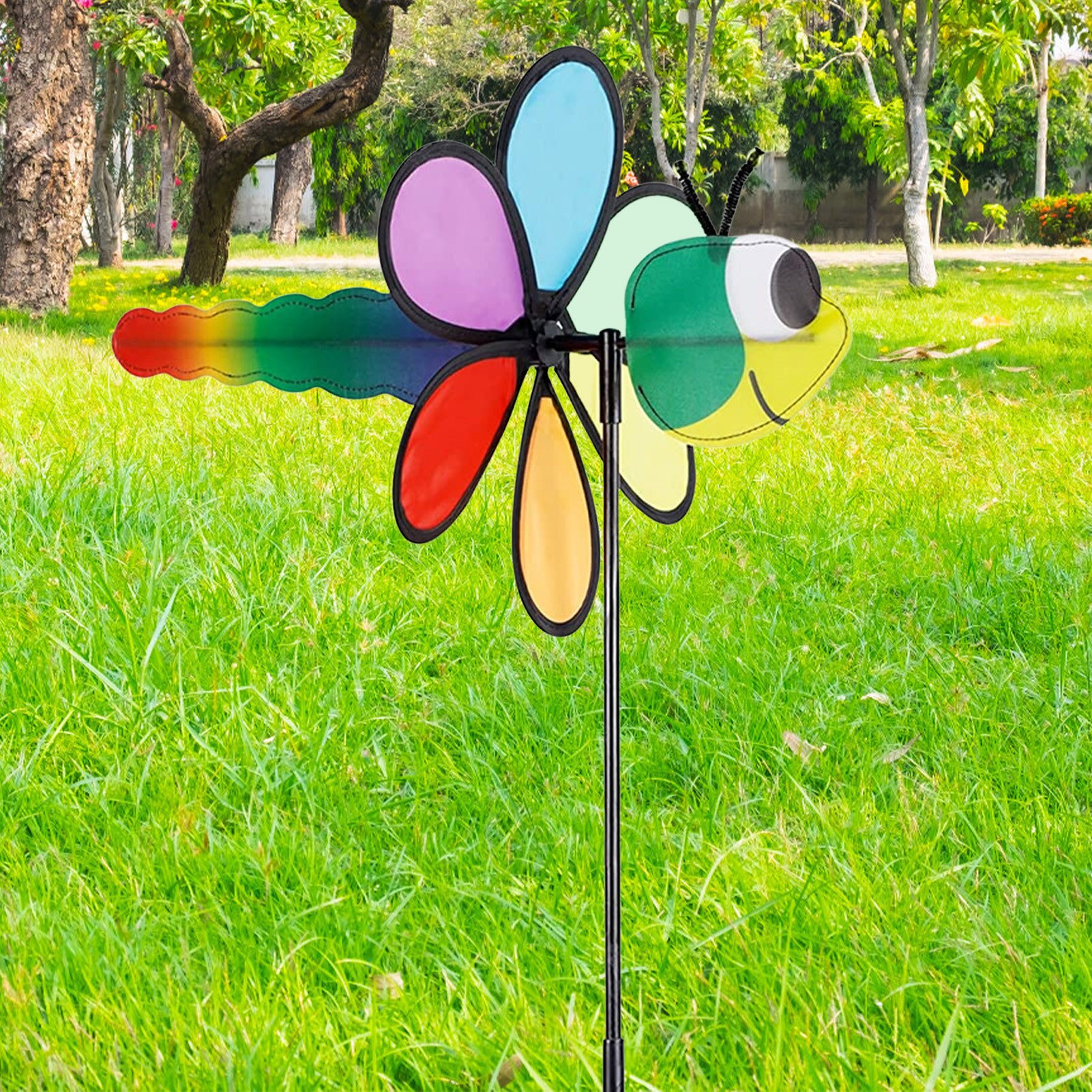 Plastica arcobaleno girandola vento filatore con picchetti stabili fai da te colorato arcobaleno girandola divertimento giardino ornamenti prato parte di carnevale
