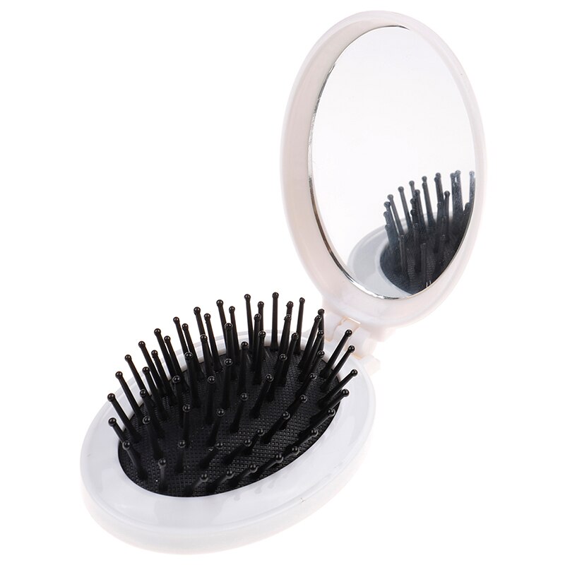 Cepillo de pelo portátil para niña, herramientas de peinado con espejo, 5 colores, bolsillo redondo, tamaño pequeño, peine plegable de viaje