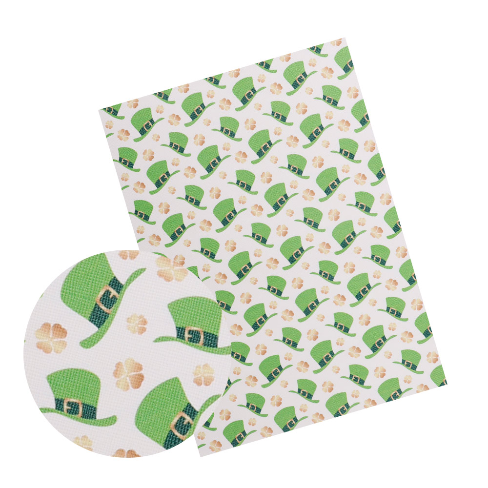 IBOWS 22*30cm Synthetisch Leer Stof St. Patrick Dag Faux Vinyl Leather Bedrukte Stof DIY Hairbow Ambachten Naaien materiaal: 03