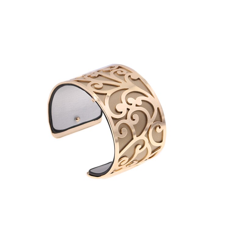 40mm utbytbara vändbara armband för kvinnor med guldfärgad blomformad lädermanschett armband charm armband femme: Wz0221