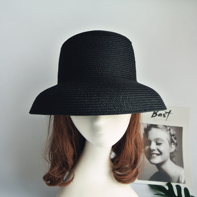 Sombrero parasol Vintage para señora, Color puro, estilo Hepburn, vacaciones 56-58CM, temperamento , de verano, sombrero de paja de