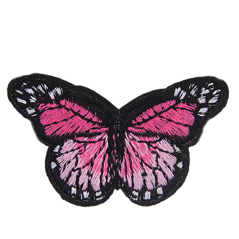 2X Embroidery Butterfly Sew On Patch Badge Embroidered Fabric Clothing Embroided Sticker Repair: Pink