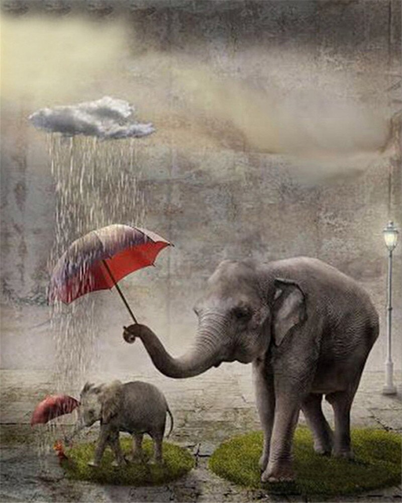 EverShine DIY Oil Painting Paint By Numbers Animals Hand Painted Wall Art Kits Drawing Canvas Elephant Home Decor: SZES-833