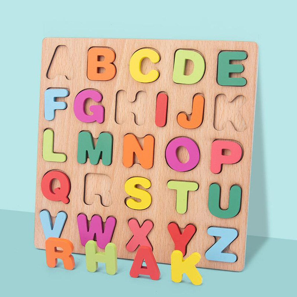 Wooden Board Colorful ABC Alphabet Number 3D Puzzle Kids Early Educational Toy Matching Letter Family Game Toys