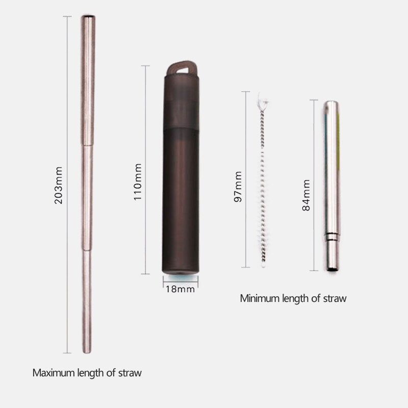 18/10 Reusable Telescopic Drinking Straw Portable straw For Travel Collapsible Metal Drinking Straw With Brush Stainless Steel: 8
