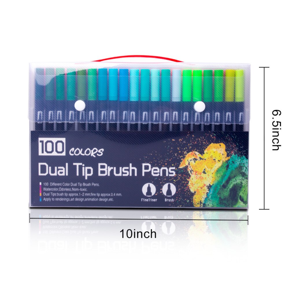 100 Colours Watercolour Brush Pen 2mm Brush Tip and 0.4mm For Fine Tip Dual Tip Art Markers for Adult Colouring Drawing Painting