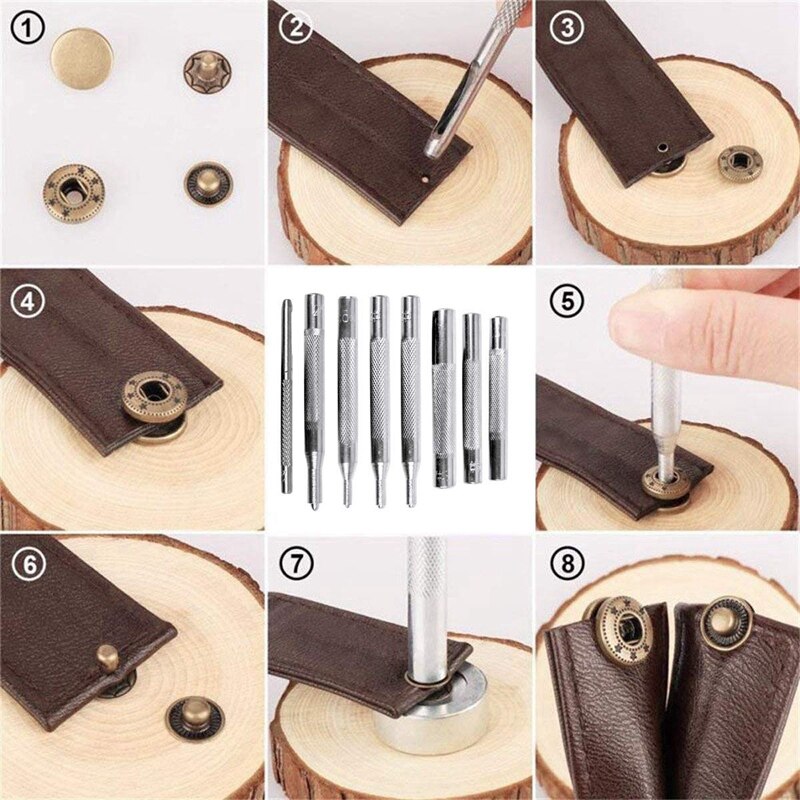 ! 50 Set 4 Sizes Leather Rivets Single Cap Rivet Tubular Metal Studs With 9 Pieces Fixing Tool For Diy Leather Craft, R
