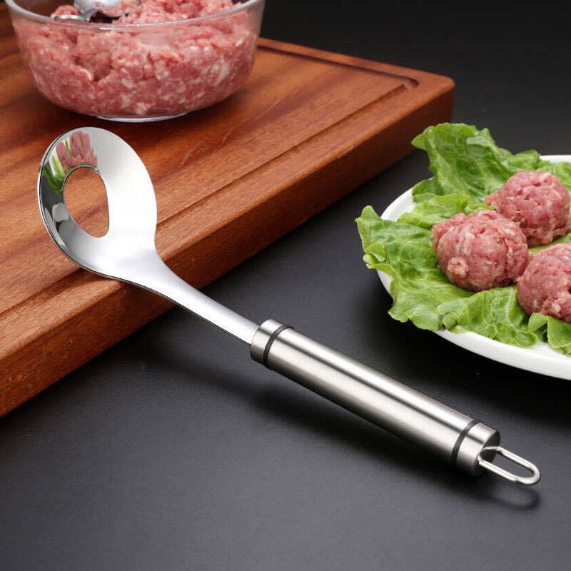 Stainless Steel Non-Stick Meatball Maker Spoon Meat Baller with Elliptical Leakage Hole Meat Ball Mold Kitchen Gadget Meat Tool