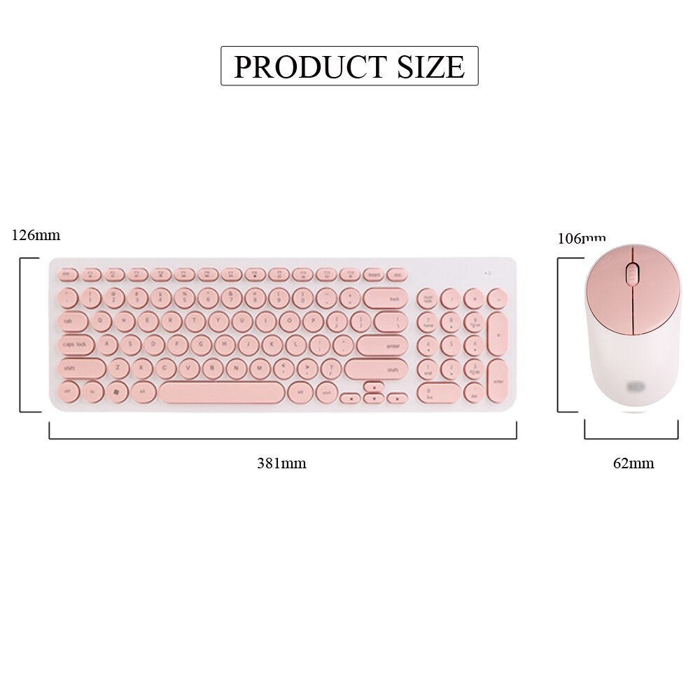 Kvinder kontor trådløst tastatur mus combo sød lyserød rund keycaps tastatur 1600 dpi optisk musedragt til asus acer hp lenovo