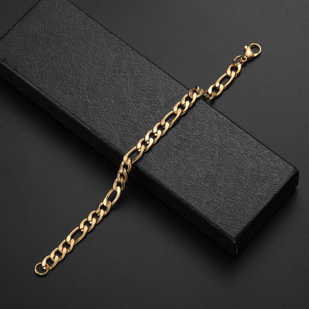 8Mm 316L Rvs Plated Gold Figaro Ketting Armband Mode Mannen Link Armband Party Sieraden Lengte 20Cm