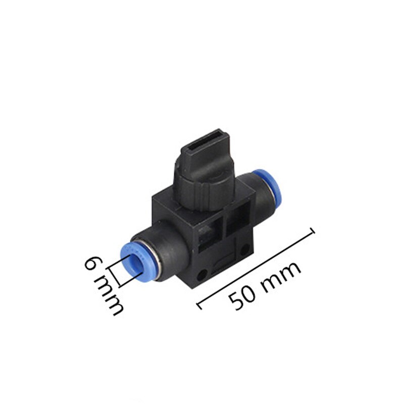 Air Pneumatische Hand Valve 4mm 6mm 8mm 10mm 12mm OD Slang Buis Push In sluit T-joint 2-Way Flow Beperkende Snelheid Controle: 6mm