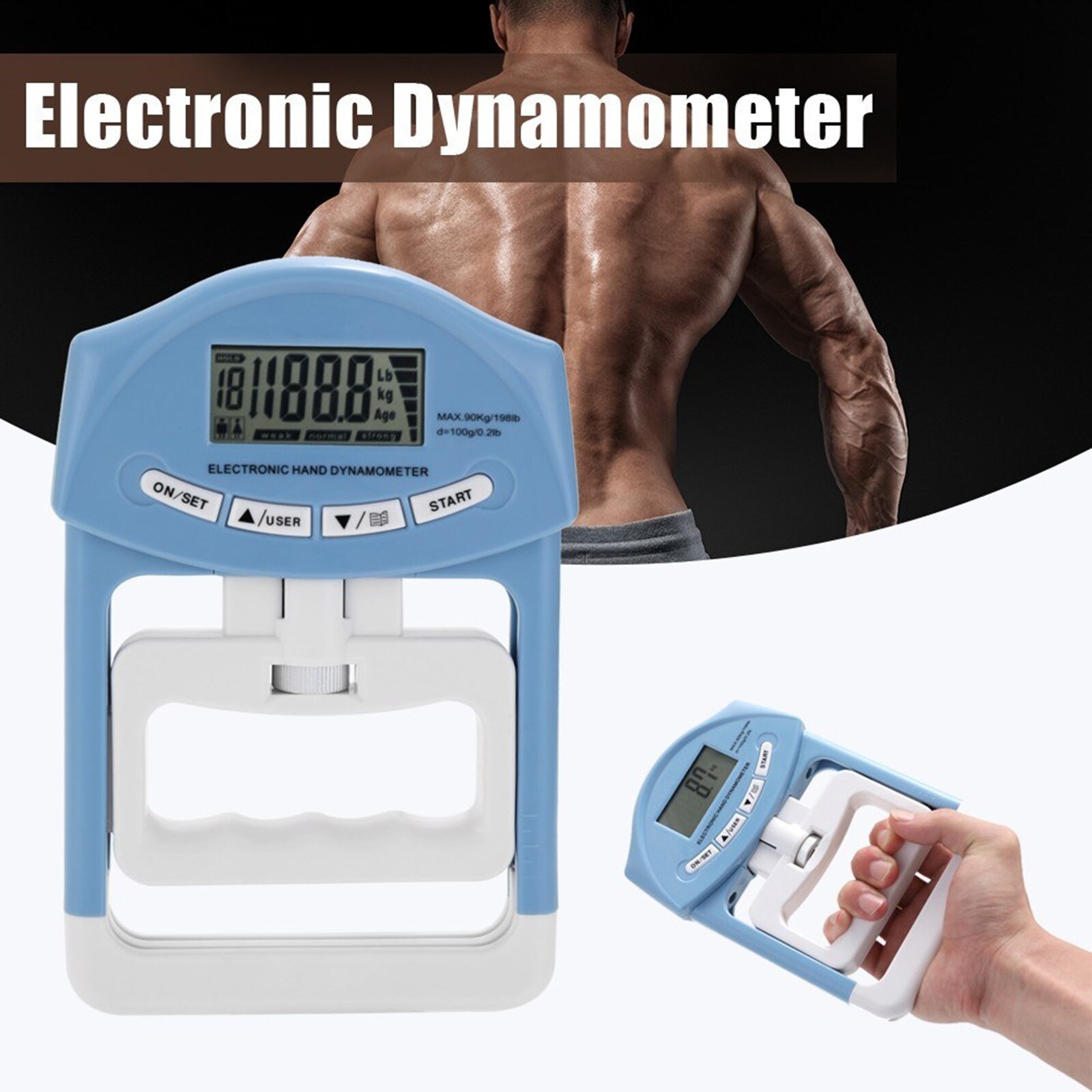 Digital Electronic Hand Dynamometer 90kg/200lbs Grips Exerciser Strengthener Measurement Meter for Kids Adults