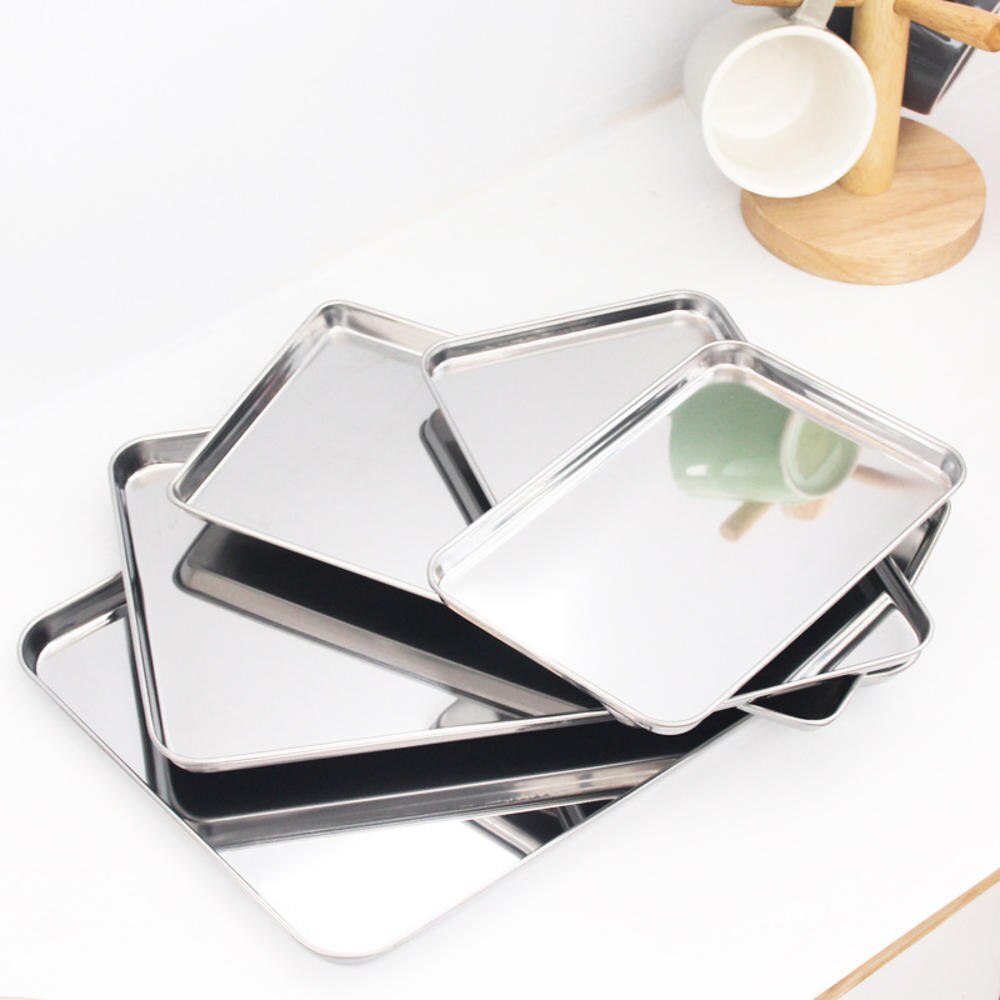Baking Sheets Set Chef Cookie Sheets Baking Pans Toaster Oven Tray Pans Easy Clean Baking Dishes Kitchen Stainless Steel FDA: 1